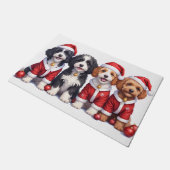 Bernedoodle Christmas Dress Santa Hat ドアマット (アングル)