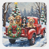 Bernedoodle Christmas Red Truck Holiday スクエアシール (正面)