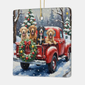 Bernedoodle Christmas Red Truck Holiday セラミックオーナメント (左)