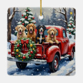 Bernedoodle Christmas Red Truck Holiday セラミックオーナメント (裏面)