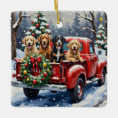 Bernedoodle Christmas Red Truck Holiday セラミックオーナメント (正面)