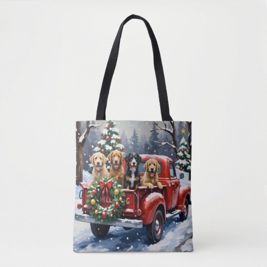 Bernedoodle Christmas Red Truck Holiday トートバッグ (正面)