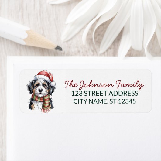 Bernedoodle Dog Christmas Return Address           ラベル (インサイチュ)