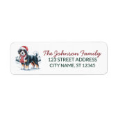 Bernedoodle Dog Christmas Return Address ラベル (正面)