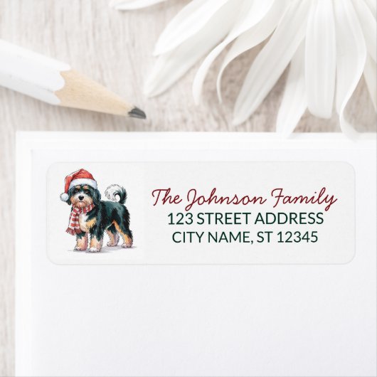 Bernedoodle Dog Christmas Return Address           ラベル (インサイチュ)