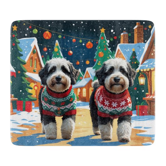 Bernedoodle Dogs Christmas Snow Holiday カッティングボード (正面)