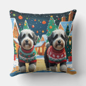 Bernedoodle Dogs Christmas Snow Holiday クッション (裏面)