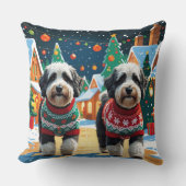 Bernedoodle Dogs Christmas Snow Holiday クッション (正面)