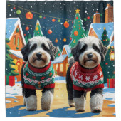 Bernedoodle Dogs Christmas Snow Holiday シャワーカーテン (正面)
