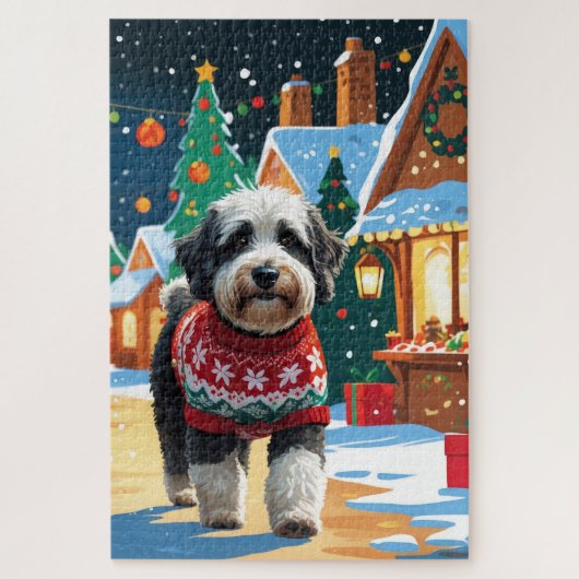 Bernedoodle Dogs Christmas Snow Holiday ジグソーパズル (縦)