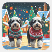 Bernedoodle Dogs Christmas Snow Holiday スクエアシール (正面)