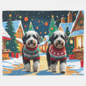 Bernedoodle Dogs Christmas Snow Holiday フリースブランケット (正面(横))