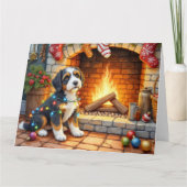 Bernedoodle Fireplace with Christmas Lights カード (正面)