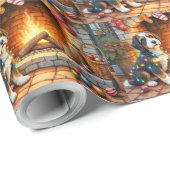 Bernedoodle Fireplace with Christmas Lights ラッピングペーパー (ロールコーナー)