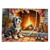Bernedoodle Fireplace with Christmas Lights ラージペーパーバッグ (裏面)