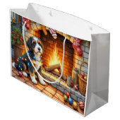 Bernedoodle Fireplace with Christmas Lights ラージペーパーバッグ (裏面アングル)