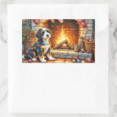 Bernedoodle Fireplace with Christmas Lights 長方形シール (バッグ)