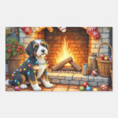 Bernedoodle Fireplace with Christmas Lights 長方形シール (正面)