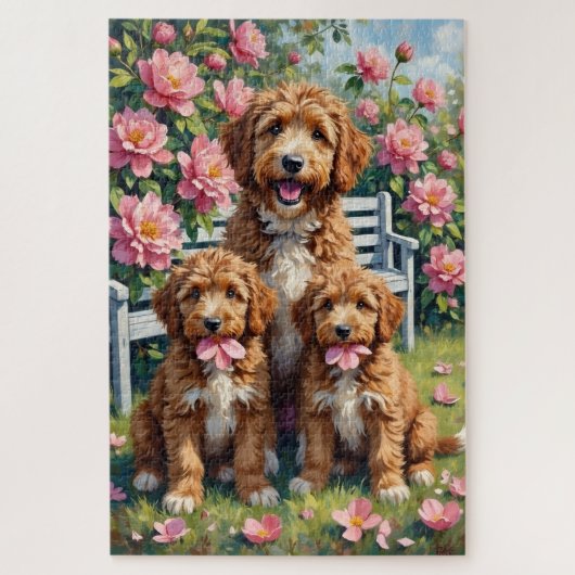 Bernedoodle Peony Garden Art ジグソーパズル (縦)