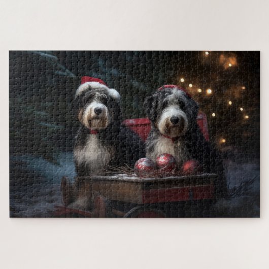 Bernedoodle Snowy Sleigh Christmas Decor   ジグソーパズル (横)