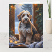 bernedoodle With Christmas Lights Holiday カード (正面)