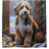 bernedoodle With Christmas Lights Holiday シャワーカーテン (正面)