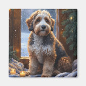 bernedoodle With Christmas Lights Holiday マグネット (正面)