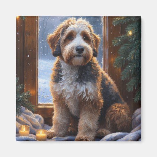 bernedoodle With Christmas Lights Holiday マグネット (正面)
