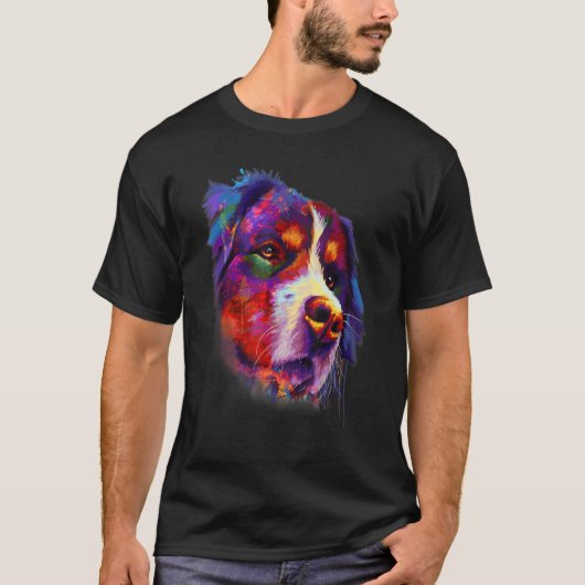 Bernese Looking Into Your Eyes Rainbow Art Tシャツ (正面)