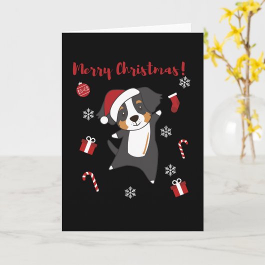 Bernese Merry Christmas Happy Christmas Dogs カード (黄色い花)