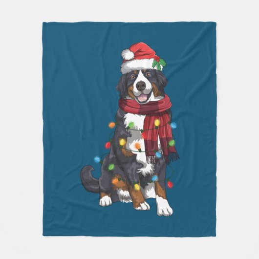 Bernese Mountain Christmas Light Funny Dog Lover フリースブランケット (正面)