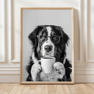 Bernese Mountain Dog and Coffee Wall Art, Black an ポスター