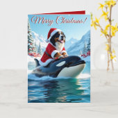 Bernese Mountain Dog and Orca Christmas  カード (黄色い花)