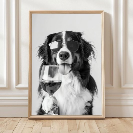 Bernese Mountain Dog and Wine Wall Art, Black and  ポスター