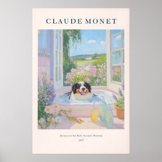 Bernese Mountain Dog Art Print Monet Style Floral ポスター (正面)