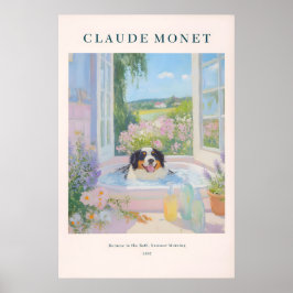 Bernese Mountain Dog Art Print Monet Style Floral ポスター