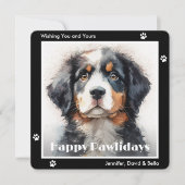 Bernese Mountain Dog Black Watercolor Christmas シーズンカード (正面)