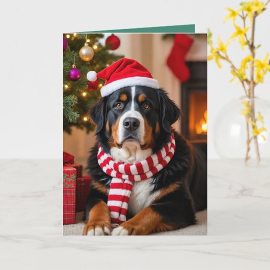 Bernese Mountain Dog Christmas  カード (黄色い花)