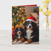 Bernese Mountain Dog Christmas  カード (黄色い花)