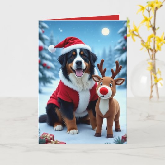 Bernese Mountain Dog Christmas  カード (黄色い花)