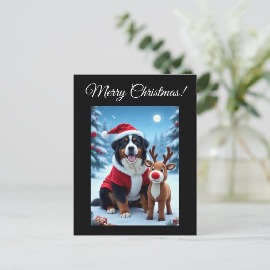 Bernese Mountain Dog Christmas ポストカード (スタンド正面)