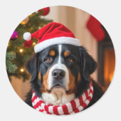 Bernese Mountain Dog Christmas  ラウンドシール (正面)