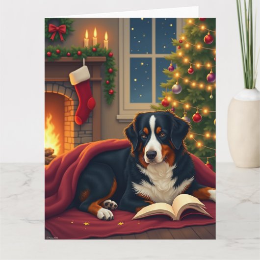 Bernese Mountain Dog Christmas Bedtime Story カード (正面)