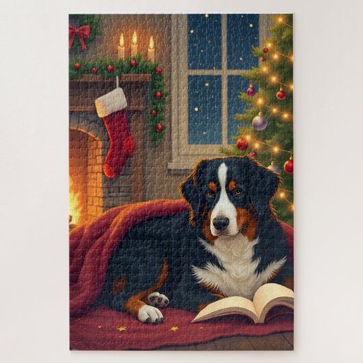 Bernese Mountain Dog Christmas Bedtime Story ジグソーパズル (縦)