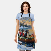 Bernese Mountain Dog Christmas Boat Holiday エプロン (着用した状態)