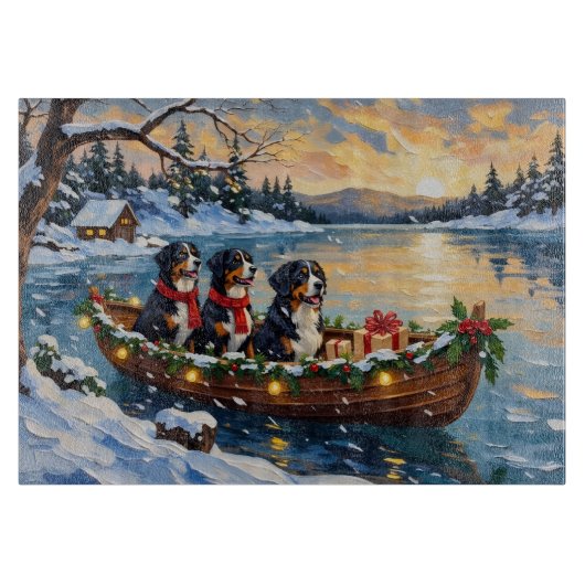 Bernese Mountain Dog Christmas Boat Holiday カッティングボード (正面)
