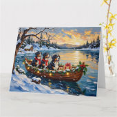 Bernese Mountain Dog Christmas Boat Holiday カード (黄色い花)