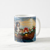 Bernese Mountain Dog Christmas Boat Holiday コーヒーマグカップ (正面右)