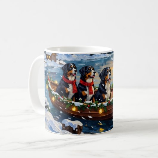 Bernese Mountain Dog Christmas Boat Holiday コーヒーマグカップ (正面左)
