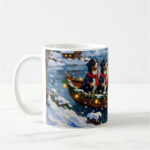 Bernese Mountain Dog Christmas Boat Holiday コーヒーマグカップ (左)